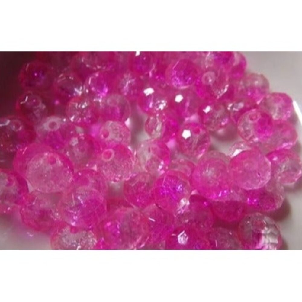 Two Tone Hot Pink/White Faceted Rondelle Glass Beads 8x6mm